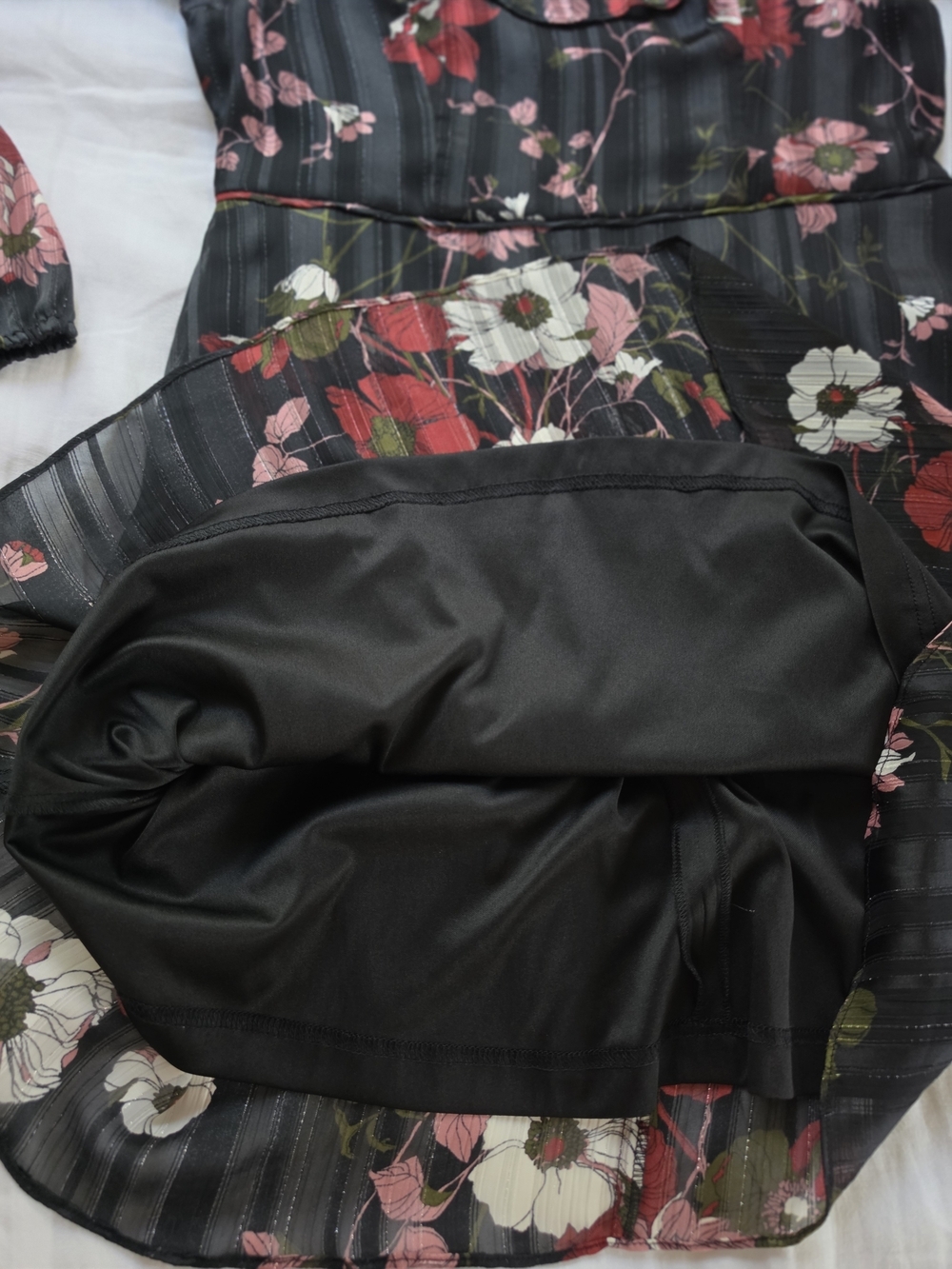 Adrianna Papell Black Floral Long-Sleeve Ruffle Dress with Pink & Red Blooms - Picture 7 of 9